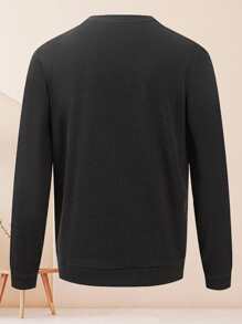 Men Contrast Side Seam Sweatshirt - Black - View 2