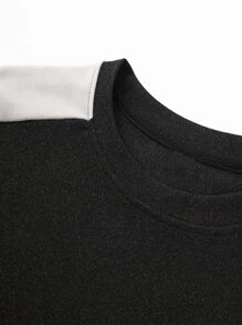 Men Contrast Side Seam Sweatshirt - Black - View 6