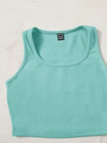 SHEIN EZwear Bộ đồ hai mảnh nữ Dây kéo Túi Gân đan màu trơn Giải trí - Màu xanh bạc hà - Xem 4