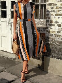 SHEIN Clasi 波卡圓點和幾何印花荷葉邊洋裝 - 彩色 - 查看 2