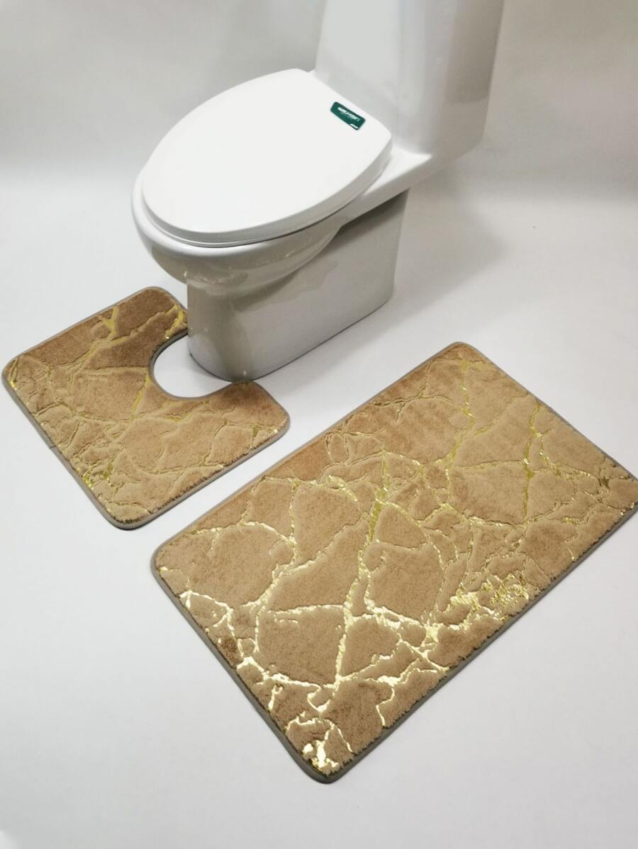 1入組大理石圖案沐浴現代滌綸防滑馬桶墊 - 香檳色 - 查看 1