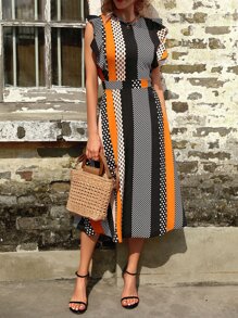 SHEIN Clasi 波卡圓點和幾何印花荷葉邊洋裝 - 彩色 - 查看 6