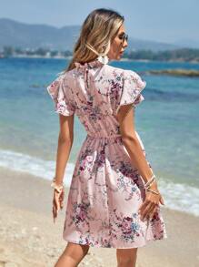 SHEIN VCAY Floral Print Ruffle Trim Dress - Multicolor - View 2