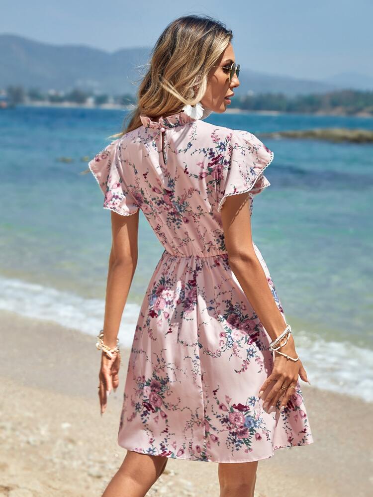 SHEIN VCAY Floral Print Ruffle Trim Dress - Multicolor - View 2