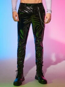 Manfinity RebelGame Men Chain Detail PU Leather Trousers - Black - View 1