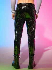 Manfinity RebelGame Men Chain Detail PU Leather Trousers - Black - View 2