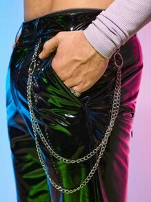 Manfinity RebelGame Men Chain Detail PU Leather Trousers - Black - View 6