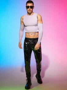 Manfinity RebelGame Men Chain Detail PU Leather Trousers - Black - View 7