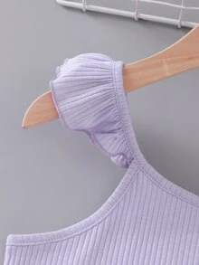 Chicas Conjunto de pijama shorts con top de tirantes ribete con fruncido - Lila Púrpura - Ver 3