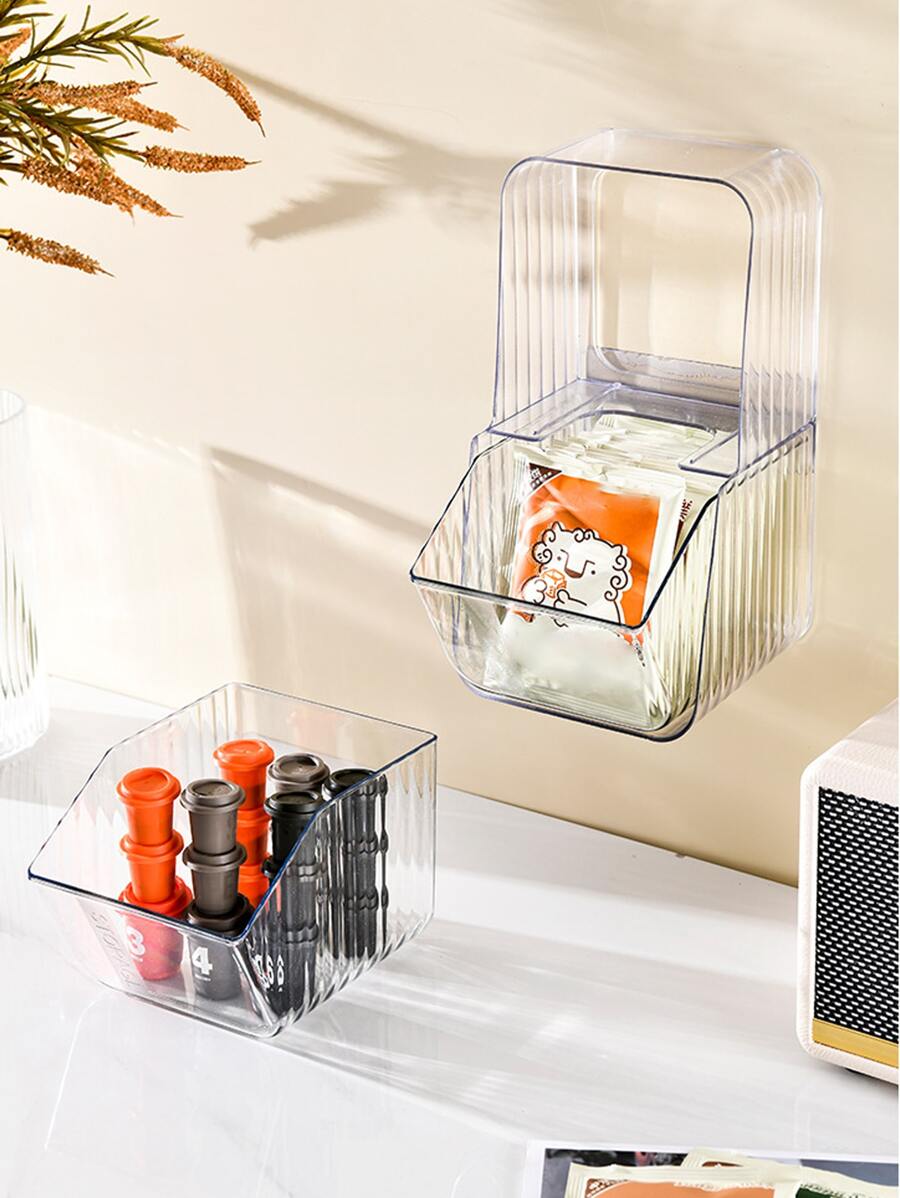 1pc Clear Wall Mounted Storage Box, Simple Clear Plastic Desktop Storage Box For Household - Clear - View 1