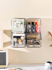 1pc Clear Wall Mounted Storage Box, Simple Clear Plastic Desktop Storage Box For Household - Clear - View 3