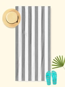 1 件超柔软涤纶大号沙滩巾 - 超大、快干、吸水、对比条纹印花图案的沙滩巾，非常适合泳池、浴室或海滩、瑜伽、潜水和夏季旅行、度假、完美的节日、生日礼物、浴巾 | 多色条纹沙滩巾 | 耐用针织毛巾，适用于浴室、家居和房间装饰