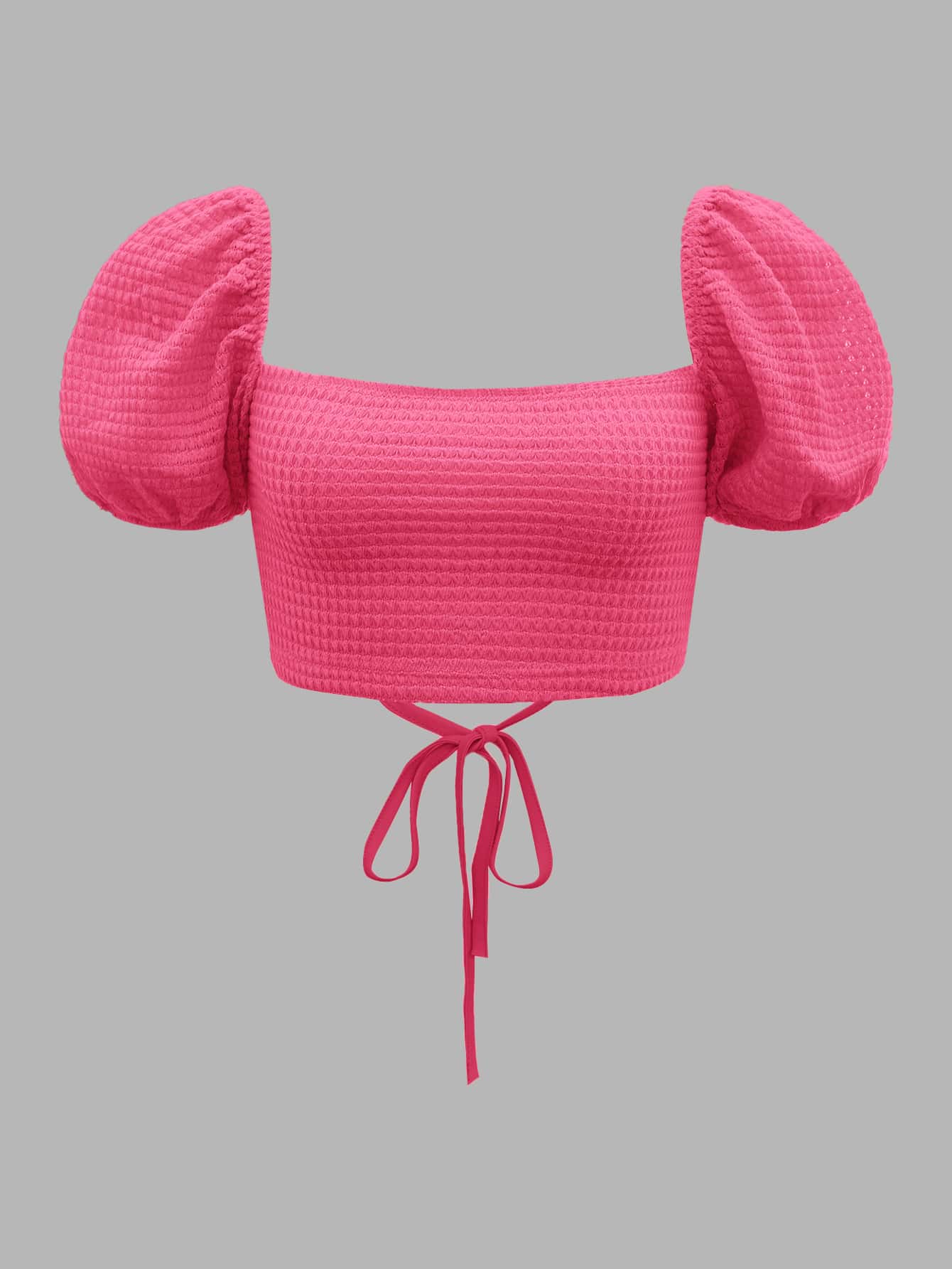 Soleia Top crop de manga farol de espalda abierta con cordón - Rosa Fucsia - Ver 1