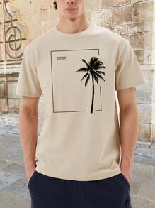 Áo thun & Áo lót Nam Lá thư Nhiệt đới Giải trí - Màu Khaki - Xem 1