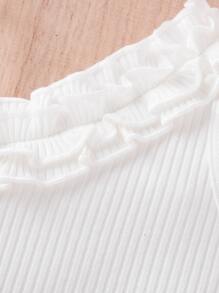 Baby Houndstooth Print Asymmetrical Neck Ruffle Trim Belted Dress - Multicolor - View 4