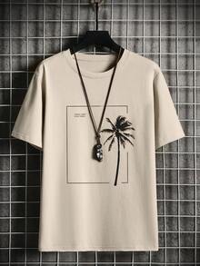 Áo thun & Áo lót Nam Lá thư Nhiệt đới Giải trí - Màu Khaki - Xem 4