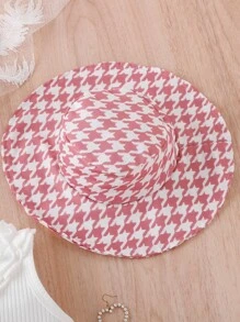 Baby Houndstooth Print Asymmetrical Neck Ruffle Trim Belted Dress - Multicolor - View 5