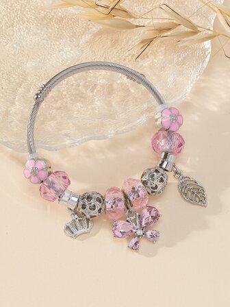 樹葉和蝴蝶墜飾手鐲