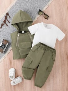 男嬰素色T恤和翻蓋口袋長褲和連帽上衣 - 彩色 - 查看 7