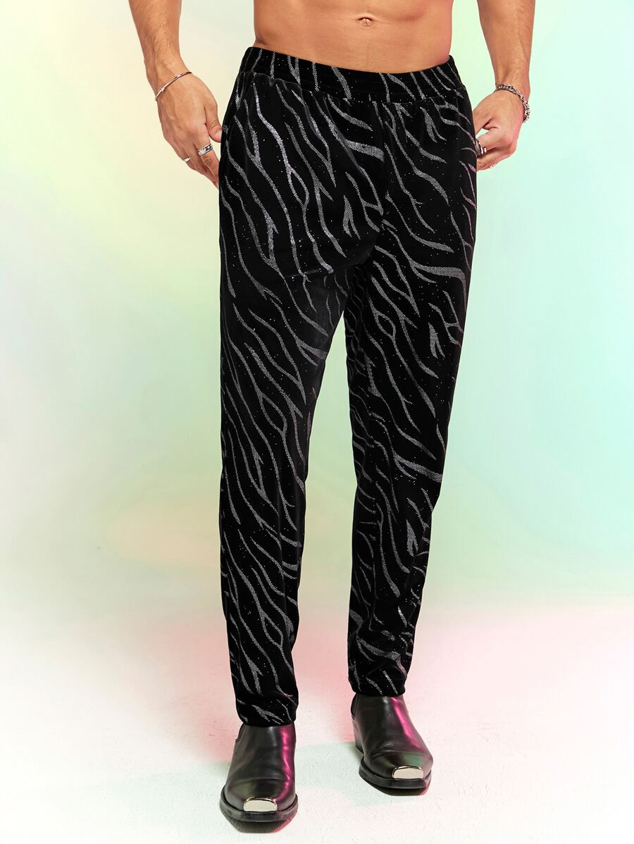 Manfinity Men Zebra Striped Print Trousers - Black - View 1