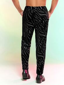 Manfinity Men Zebra Striped Print Trousers - Black - View 2
