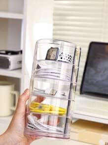 1 Hộp Lưu Trữ Để Bàn Trong Suốt, Hộp Lưu Trữ Để Bàn Xoắn Ốc Bằng Nhựa Đơn Giản Cho Hộ Gia Đình - Trong sáng - Xem 1