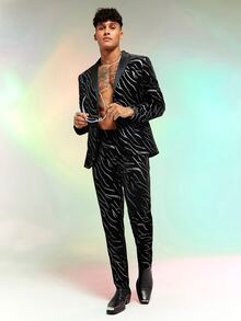 Manfinity Men Zebra Striped Print Trousers - Black - View 5