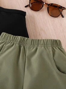Đứa bé gái Chất rắn Dây Áo thun & Túi nắp bên cạnh Quần Cargo Không có thắt lưng - Nhiều màu - Xem 7