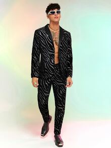 Manfinity Men Zebra Striped Print Trousers - Black - View 7