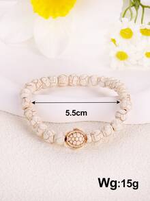 海龜裝飾石頭串珠手環 - 米色 - 查看 3