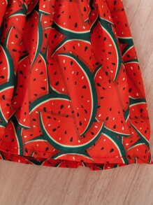 Baby Watermelon Print Bow Shoulder Cami Dress - Red - View 4