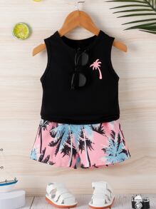 Baby Boy Coconut Tree Print Tank Top & Shorts - Multicolor - View 1