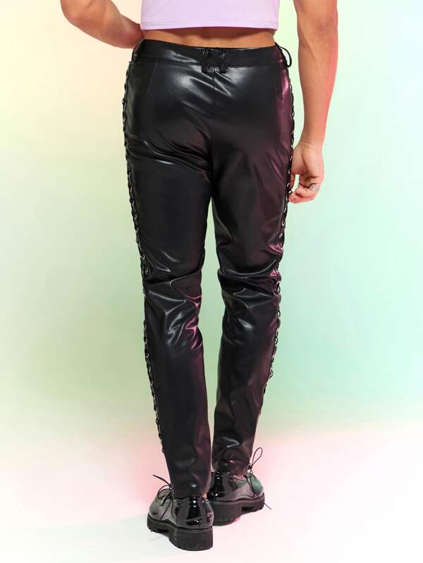 Manfinity AFTRDRK Men Solid Lace Up Side PU Leather Pants SHEIN USA