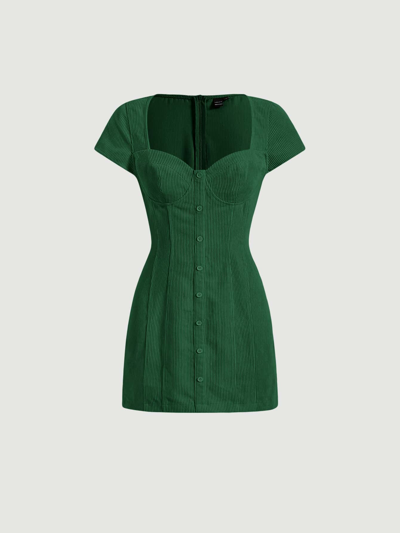 SHEIN MOD Sweetheart Neck Button Front Dress - Dark Green - View 1