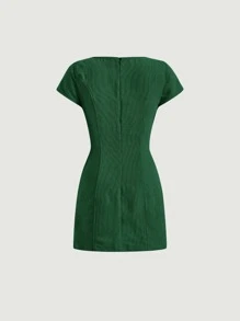 SHEIN MOD Sweetheart Neck Button Front Dress - Dark Green - View 2