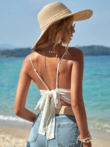 SHEIN VCAY Tie Backless Guipure Lace Cami Top - White - View 1