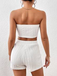 SHEIN Essnce Women Strapless Top & Elastic Waist Shorts Two Pieces Set For Summer - White - View 2