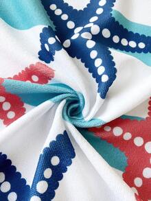 1 pieza toalla de playa con patrón de estrella de mar, toalla de playa de viaje con estampado de rayas y estrellas de mar de dibujos animados para exteriores, viajes - Multicolor - Ver 4