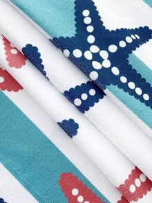 1 pieza toalla de playa con patrón de estrella de mar, toalla de playa de viaje con estampado de rayas y estrellas de mar de dibujos animados para exteriores, viajes - Multicolor - Ver 5