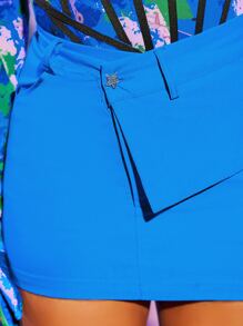 XTENT Button Front Stepped Waist Skirt - Blue - View 3