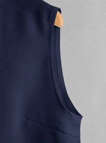 SHEIN LUNE Solid Button Front Sleeveless Shirt - Navy Blue - View 5