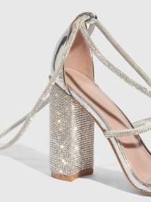 CUCCOO SZL Giày nữ Rhinestone Decor Chunky Gót Quai Quai Bạc Quyến Rũ Sandal Cho Mùa Hè Giày Cao Gót Tốt Nghiệp Giày Dạ Hội Giày Đi Nghỉ Giày Trở Lại Trường Giày Sinh Viên Đại Học Tiệc Baddie Thời Trang Sang Trọng Phong Cách Tuyệt Đẹp Giáng Sinh Tiệc Disco Đêm Ra Ngoài Mùa Thu Năm Mới Ngày Lễ Ngày Lễ Tình Nhân Ngày Lễ Tình Nhân - Bạc - Xem 3