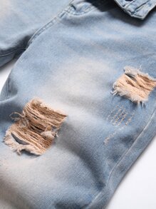 Men Ripped Frayed Bleach Wash Jeans - Light Wash - View 3