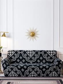 1入組幾何圖案沙發套，無填充物，現代滌綸防塵沙發套 - 黑與白 - 查看 1
