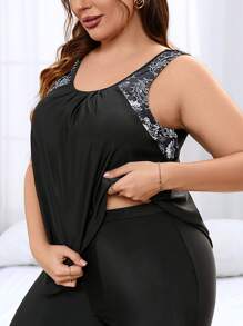 Swim Lushoire Summer Beach Plus Paisley Print Tankini Top - Black - View 4