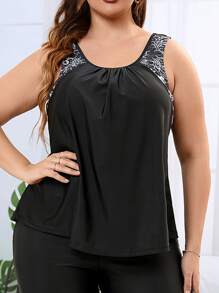 Swim Lushoire Summer Beach Plus Paisley Print Tankini Top - Black - View 6