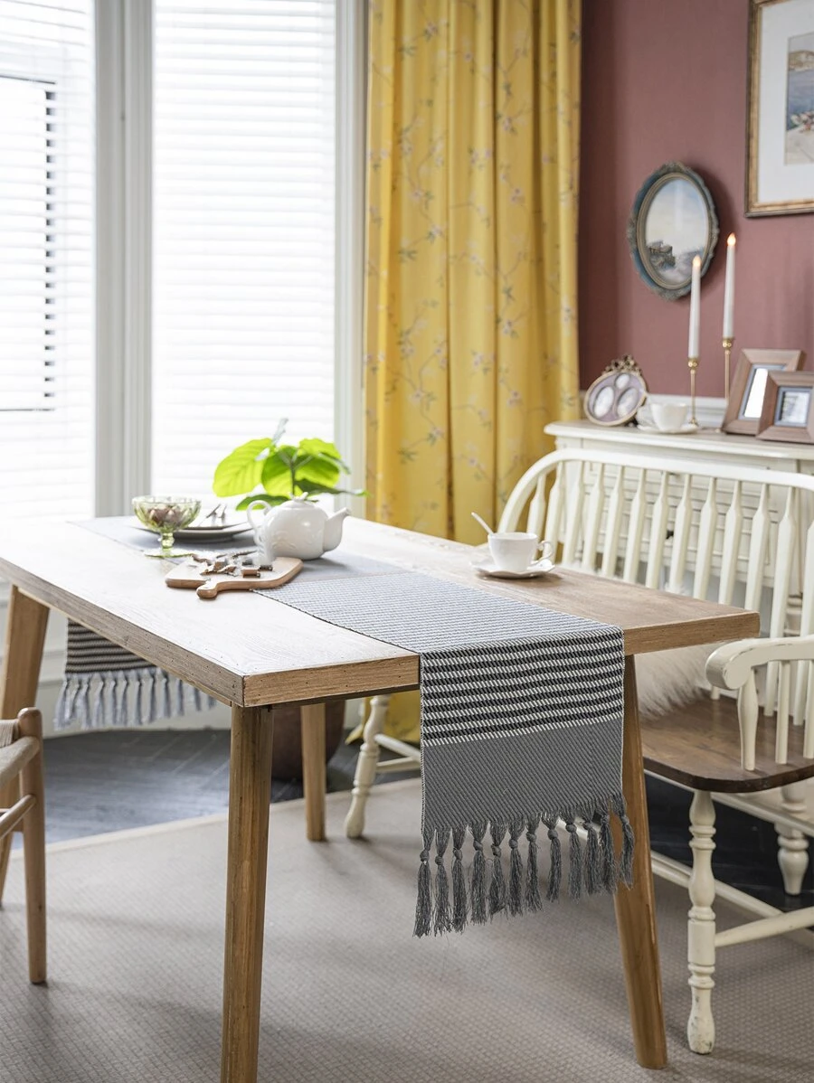 1 Họa Tiết Sọc Tua Rua Trang Trí Bàn Á Hậu Hiện Đại Dạ Nỉ Thiết Kế Vải Tua Rua Trang Trí Bàn Ăn Á Hậu Cho Hộ Gia Đình - Nhiều màu - Xem 1