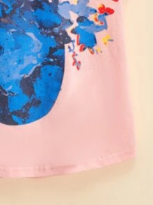 女孩蝴蝶圖案蝙蝠袖弧形下擺T恤 - 淺粉色 - 查看 6