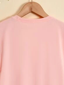 女孩蝴蝶圖案蝙蝠袖弧形下擺T恤 - 淺粉色 - 查看 7