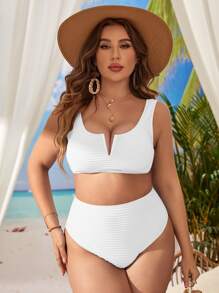 Swim Vcay Summer Beach Plus Size Plain Wireless Bra Bikini Set